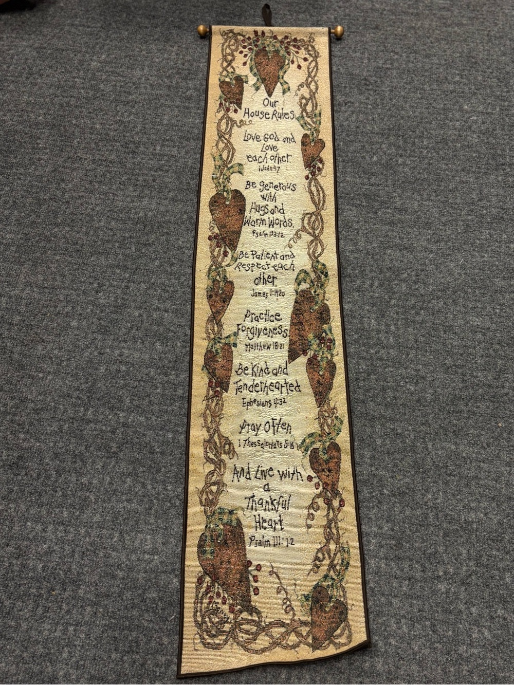House Rules Heart Vine Wall Tapestry - Cream and Brown